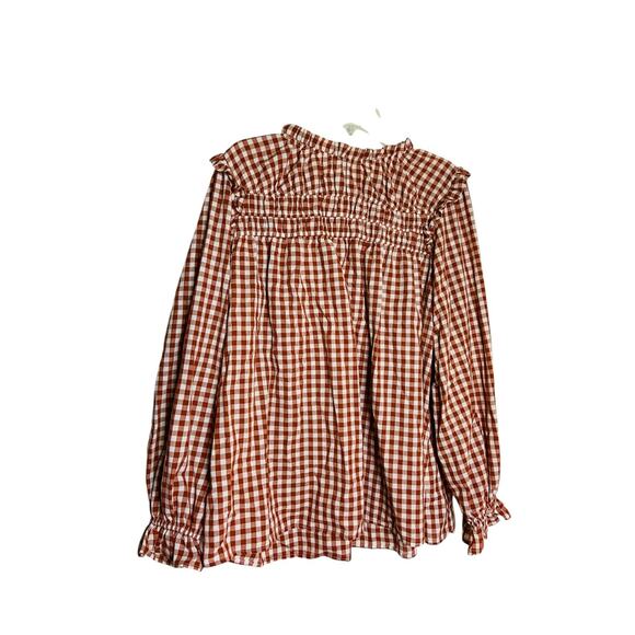 HAPTICS Womens Gingham Ruffle Red White Long Sleeve Blouse Top Cotton Blend 1X - Picture 3 of 8